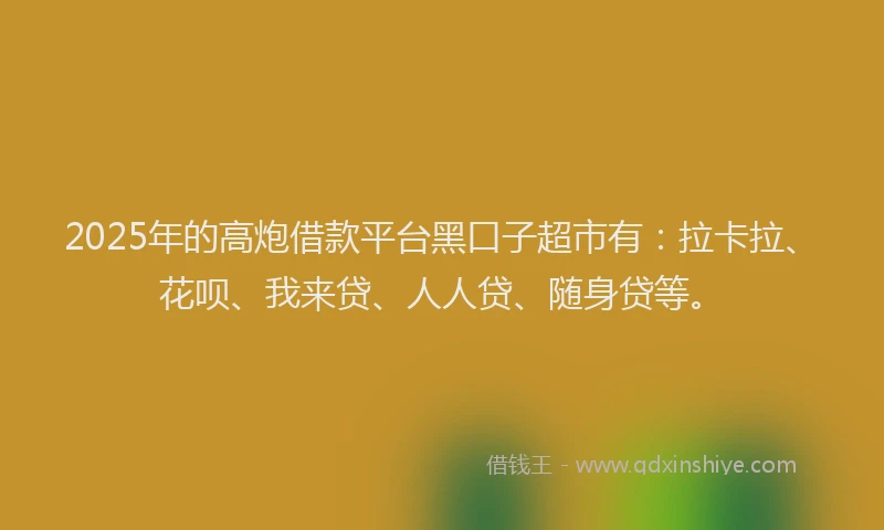 2025年的高炮借款平台黑口子超市有：拉卡拉、花呗、我来贷、人人贷、随身贷等。