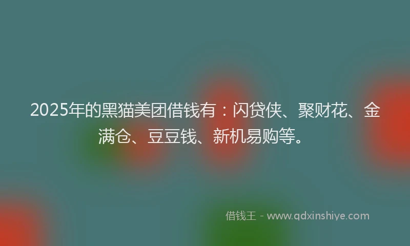 2025年的黑猫美团借钱有：闪贷侠、聚财花、金满仓、豆豆钱、新机易购等。