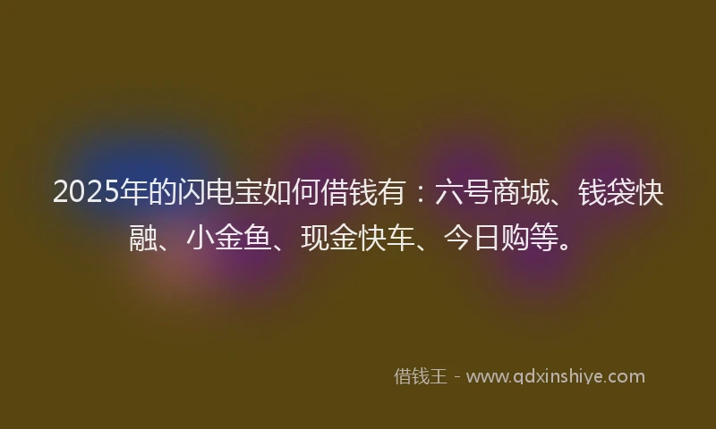 2025年的闪电宝如何借钱有:六号商城、钱袋快融、小金鱼、现金快车、今日购等。