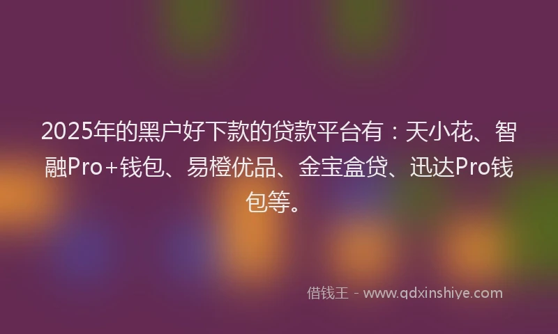 2025年的黑户好下款的贷款平台有：天小花、智融Pro+钱包、易橙优品、金宝盒贷、迅达Pro钱包等。