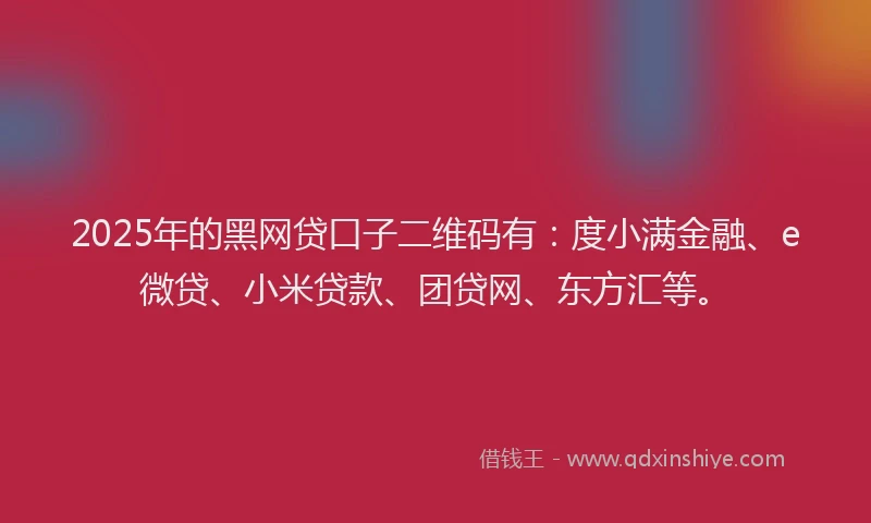 2025年的黑网贷口子二维码有：度小满金融、e微贷、小米贷款、团贷网、东方汇等。