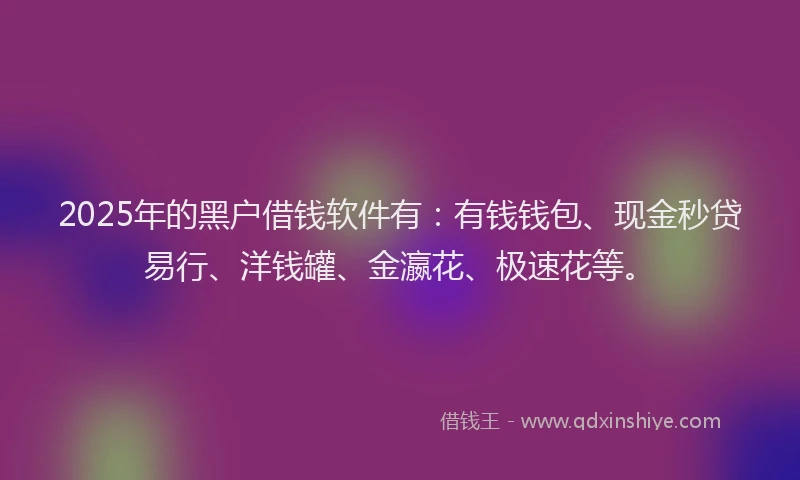 2025年的黑户借钱软件有：有钱钱包、现金秒贷易行、洋钱罐、金瀛花、极速花等。