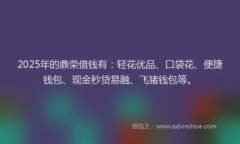 2025年的鼎荣借钱有：轻花优品、口袋花、便捷钱包、现金秒贷易融、飞猪钱包等。