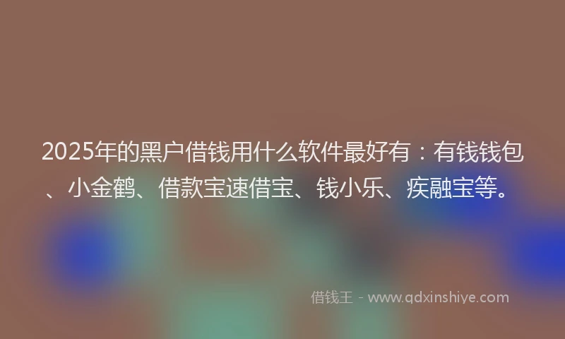 2025年的黑户借钱用什么软件最好有：有钱钱包、小金鹤、借款宝速借宝、钱小乐、疾融宝等。
