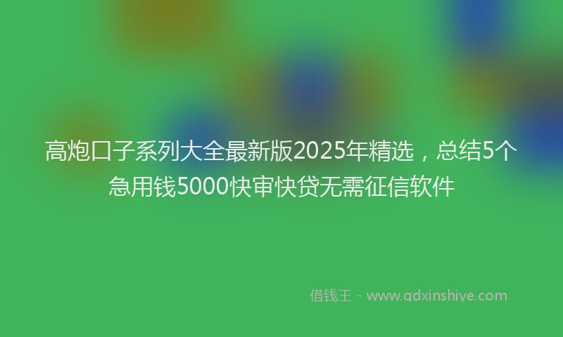 高炮口子系列大全最新版2025年精选，总结5个急用钱5000快审快贷无需征信软件