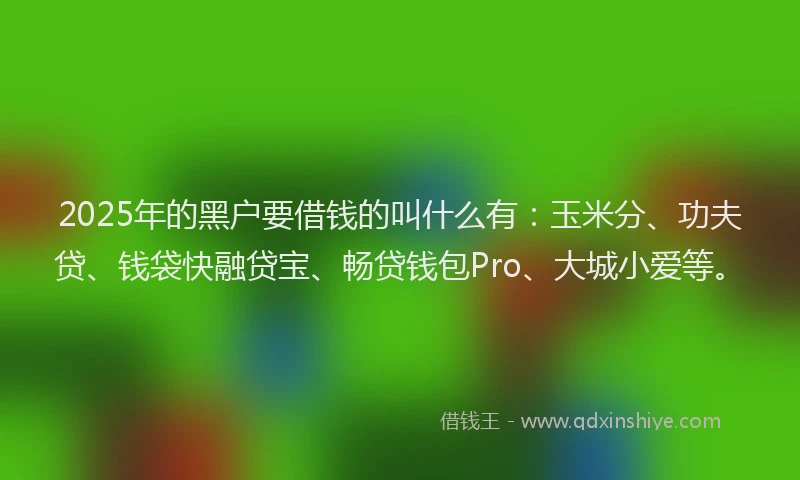 2025年的黑户要借钱的叫什么有：玉米分、功夫贷、钱袋快融贷宝、畅贷钱包Pro、大城小爱等。