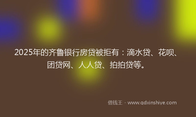 2025年的齐鲁银行房贷被拒有：滴水贷、花呗、团贷网、人人贷、拍拍贷等。