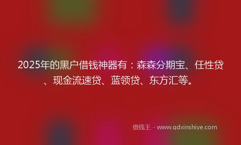2025年的黑户借钱神器有:森森分期宝、任性贷、现金流速贷、蓝领贷、东方汇等。