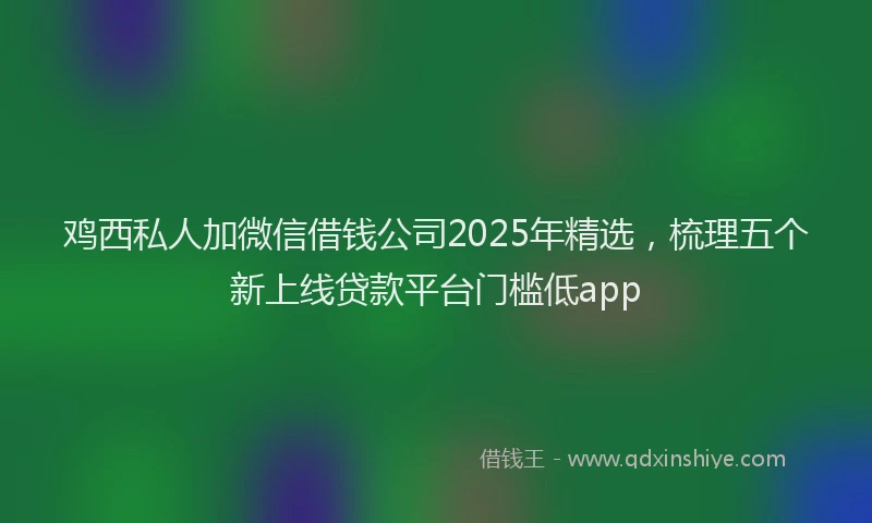 鸡西私人加微信借钱公司2025年精选，梳理五个新上线贷款平台门槛低app