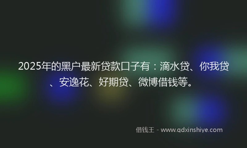 2025年的黑户最新贷款口子有：滴水贷、你我贷、安逸花、好期贷、微博借钱等。