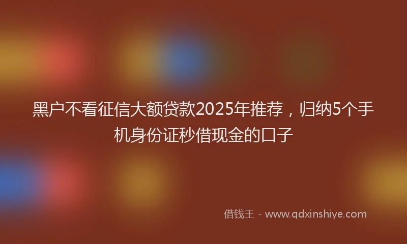 黑户不看征信大额贷款2025年推荐，归纳5个手机身份证秒借现金的口子