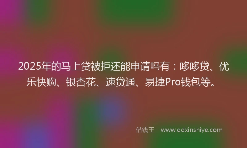 2025年的马上贷被拒还能申请吗有：哆哆贷、优乐快购、银杏花、速贷通、易捷Pro钱包等。