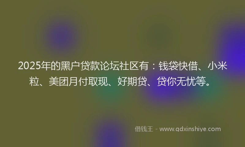 2025年的黑户贷款论坛社区有：钱袋快借、小米粒、美团月付取现、好期贷、贷你无忧等。