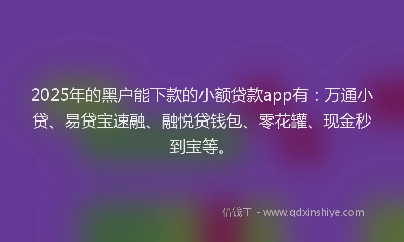 2025年的黑户能下款的小额贷款app有：万通小贷、易贷宝速融、融悦贷钱包、零花罐、现金秒到宝等。