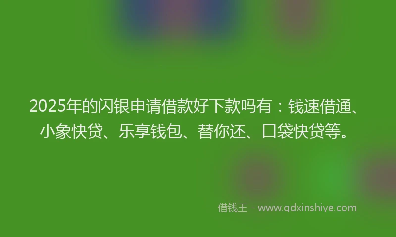 2025年的闪银申请借款好下款吗有：钱速借通、小象快贷、乐享钱包、替你还、口袋快贷等。