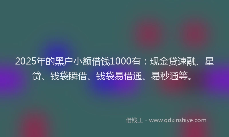 2025年的黑户小额借钱1000有：现金贷速融、星贷、钱袋瞬借、钱袋易借通、易秒通等。