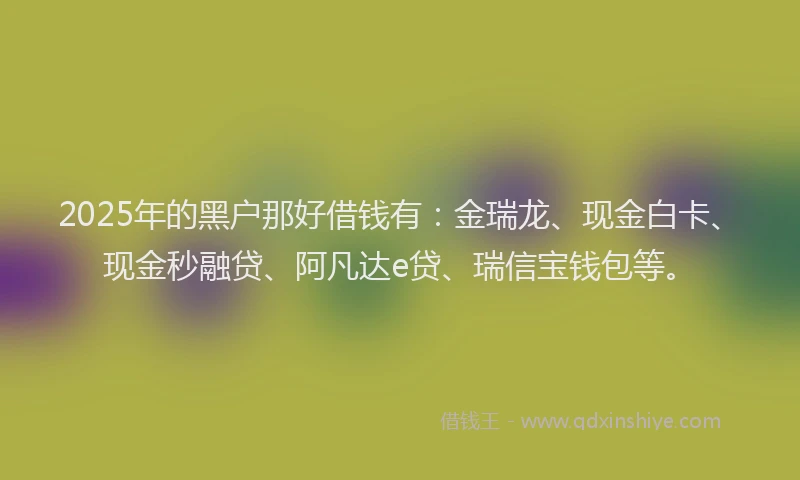 2025年的黑户那好借钱有：金瑞龙、现金白卡、现金秒融贷、阿凡达e贷、瑞信宝钱包等。