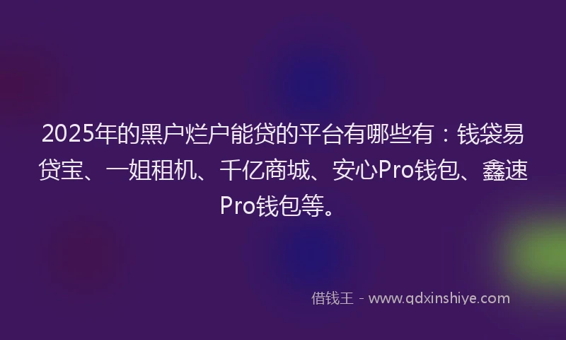 2025年的黑户烂户能贷的平台有哪些有：钱袋易贷宝、一姐租机、千亿商城、安心Pro钱包、鑫速Pro钱包等。