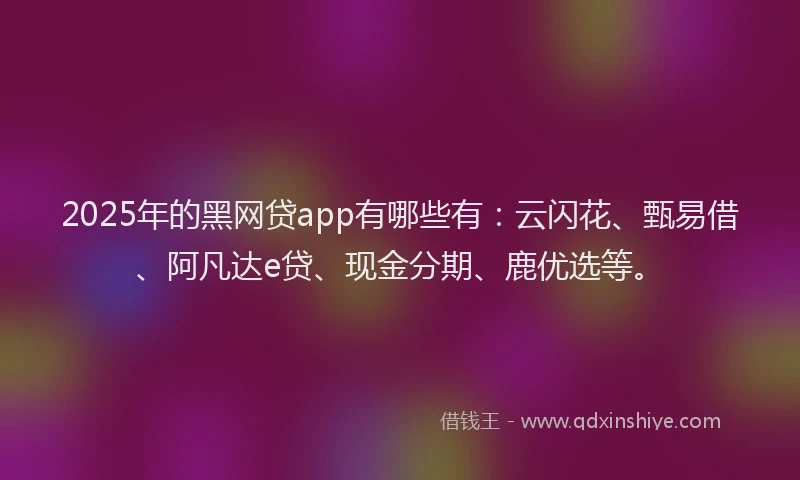 2025年的黑网贷app有哪些有：云闪花、甄易借、阿凡达e贷、现金分期、鹿优选等。