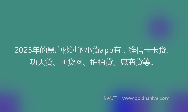 2025年的黑户秒过的小贷app有：维信卡卡贷、功夫贷、团贷网、拍拍贷、惠商贷等。