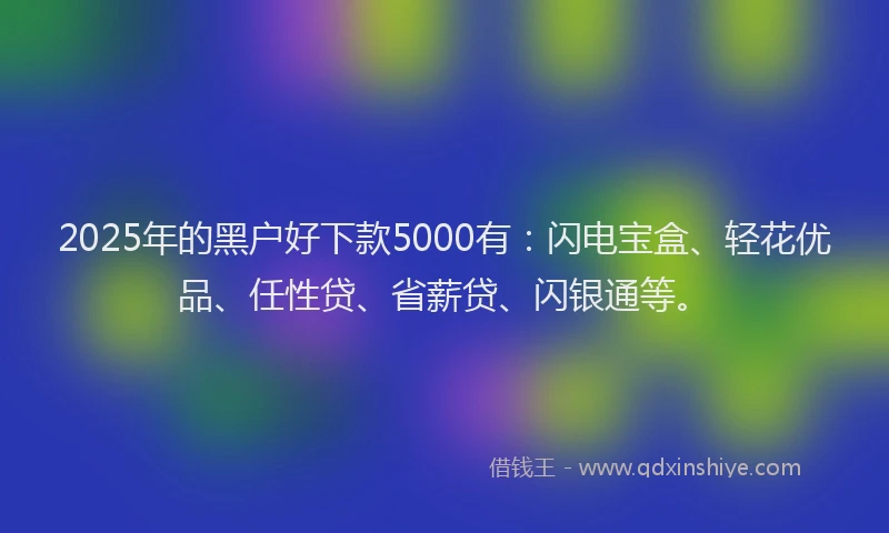 2025年的黑户好下款5000有：闪电宝盒、轻花优品、任性贷、省薪贷、闪银通等。