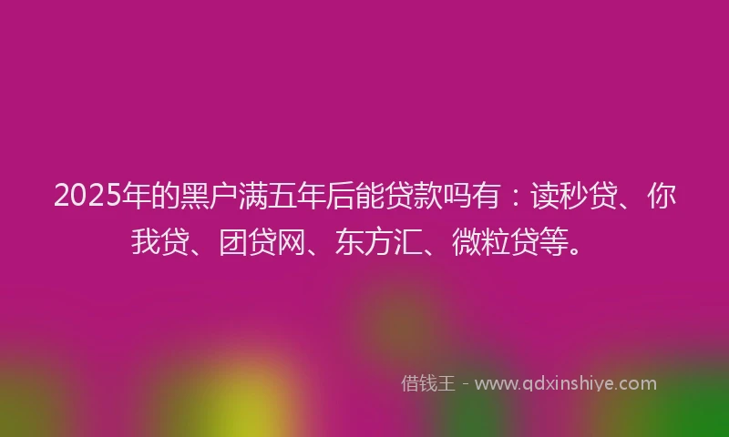 2025年的黑户满五年后能贷款吗有：读秒贷、你我贷、团贷网、东方汇、微粒贷等。