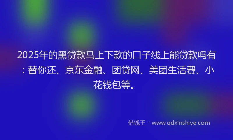 2025年的黑贷款马上下款的口子线上能贷款吗有：替你还、京东金融、团贷网、美团生活费、小花钱包等。