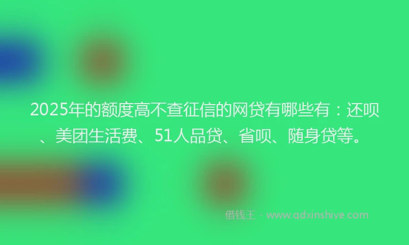 2025年的额度高不查征信的网贷有哪些有：还呗、美团生活费、51人品贷、省呗、随身贷等。