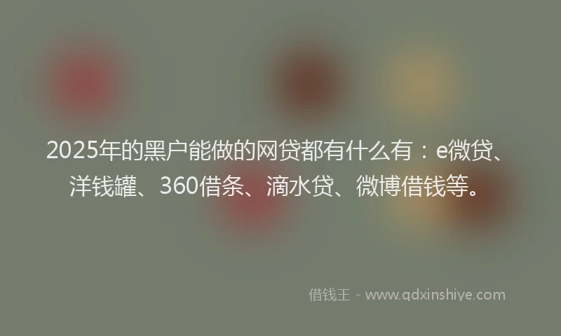 2025年的黑户能做的网贷都有什么有：e微贷、洋钱罐、360借条、滴水贷、微博借钱等。