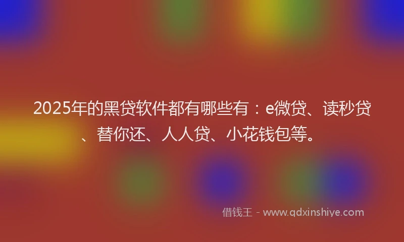 2025年的黑贷软件都有哪些有：e微贷、读秒贷、替你还、人人贷、小花钱包等。