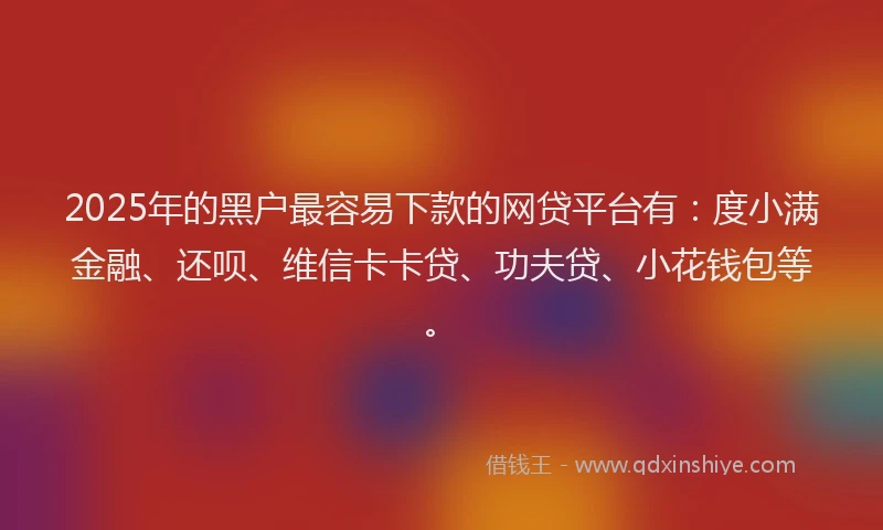 2025年的黑户最容易下款的网贷平台有：度小满金融、还呗、维信卡卡贷、功夫贷、小花钱包等。