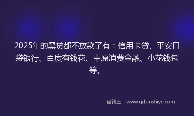 2025年的黑贷都不放款了有：信用卡贷、平安口袋银行、百度有钱花、中原消费金融、小花钱包等。