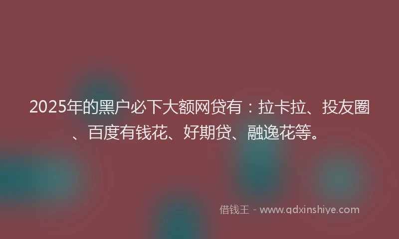 2025年的黑户必下大额网贷有：拉卡拉、投友圈、百度有钱花、好期贷、融逸花等。