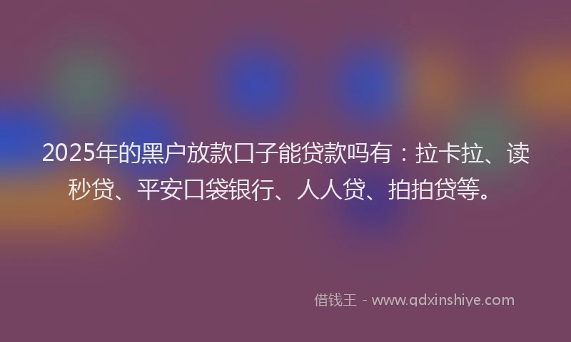 2025年的黑户放款口子能贷款吗有：拉卡拉、读秒贷、平安口袋银行、人人贷、拍拍贷等。