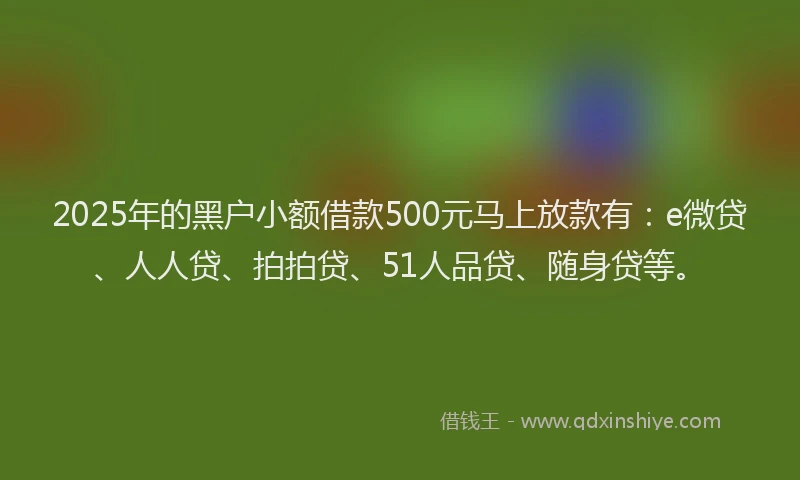 2025年的黑户小额借款500元马上放款有：e微贷、人人贷、拍拍贷、51人品贷、随身贷等。