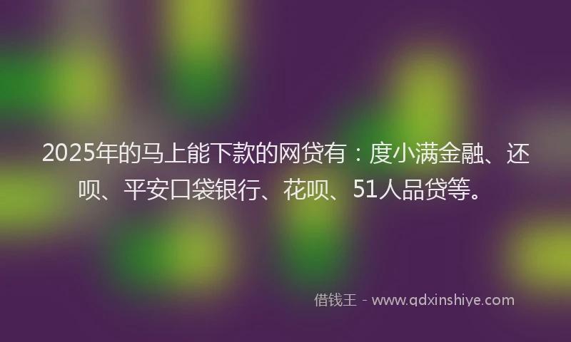2025年的马上能下款的网贷有：度小满金融、还呗、平安口袋银行、花呗、51人品贷等。