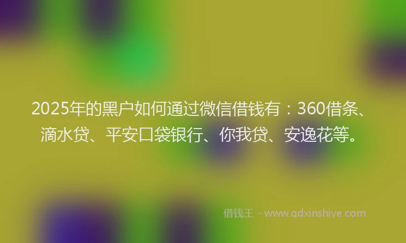 2025年的黑户如何通过微信借钱有：360借条、滴水贷、平安口袋银行、你我贷、安逸花等。