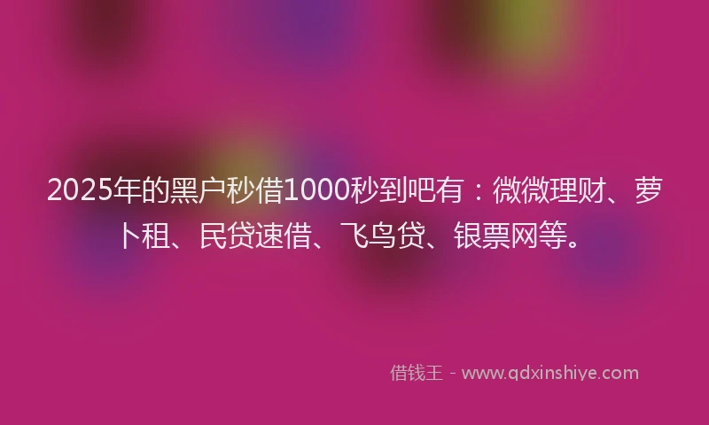 2025年的黑户秒借1000秒到吧有：微微理财、萝卜租、民贷速借、飞鸟贷、银票网等。