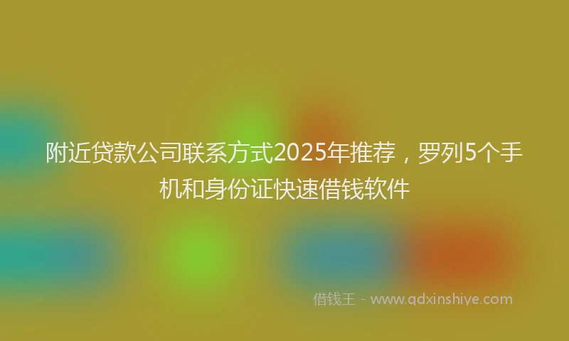 附近贷款公司联系方式2025年推荐，罗列5个手机和身份证快速借钱软件