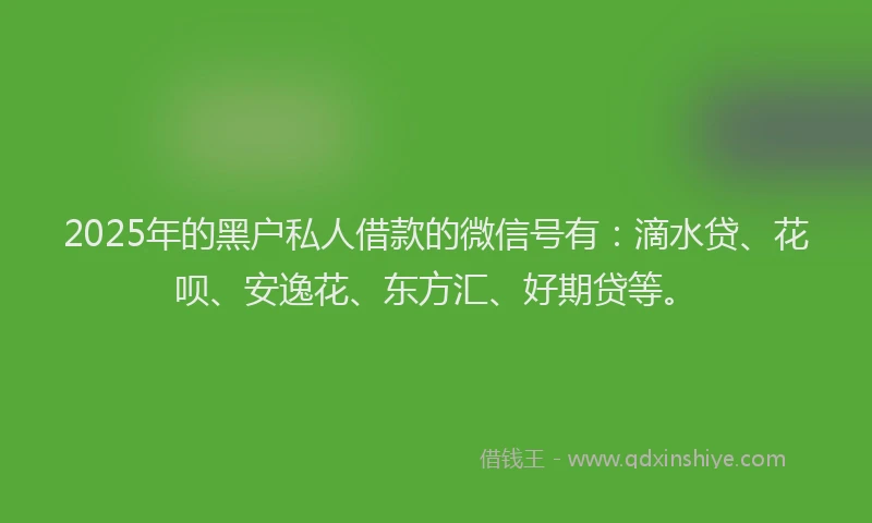 2025年的黑户私人借款的微信号有：滴水贷、花呗、安逸花、东方汇、好期贷等。