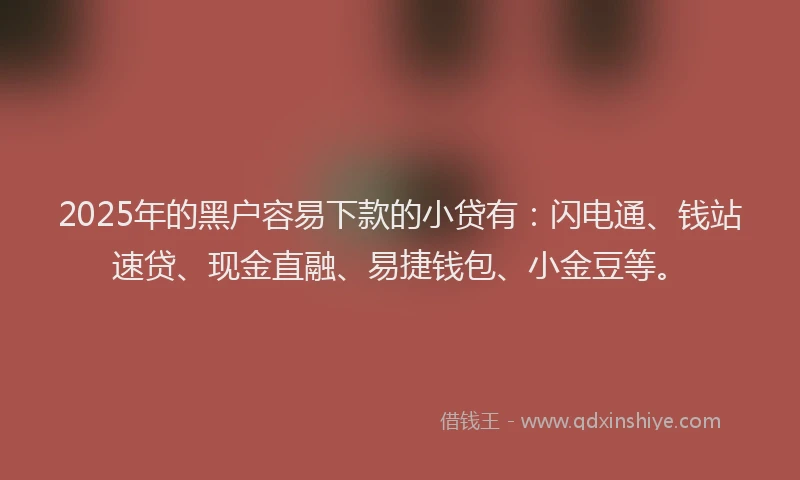 2025年的黑户容易下款的小贷有：闪电通、钱站速贷、现金直融、易捷钱包、小金豆等。