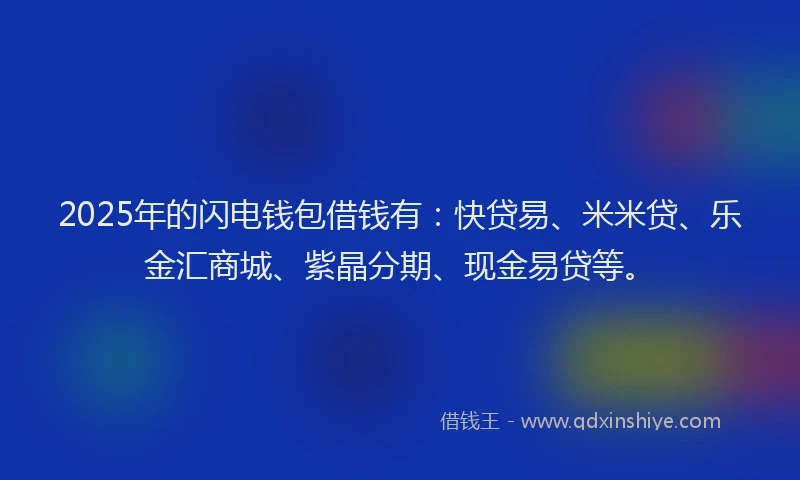 2025年的闪电钱包借钱有：快贷易、米米贷、乐金汇商城、紫晶分期、现金易贷等。