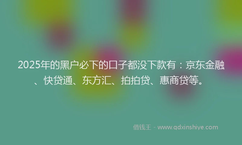 2025年的黑户必下的口子都没下款有：京东金融、快贷通、东方汇、拍拍贷、惠商贷等。
