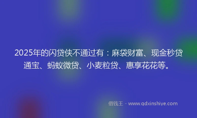 2025年的闪贷侠不通过有：麻袋财富、现金秒贷通宝、蚂蚁微贷、小麦粒贷、惠享花花等。