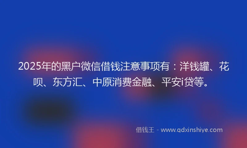 2025年的黑户微信借钱注意事项有：洋钱罐、花呗、东方汇、中原消费金融、平安i贷等。