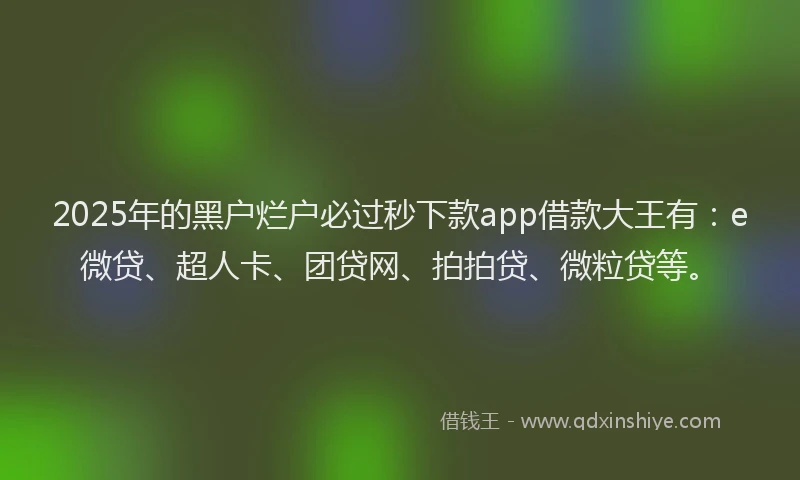 2025年的黑户烂户必过秒下款app借款大王有：e微贷、超人卡、团贷网、拍拍贷、微粒贷等。