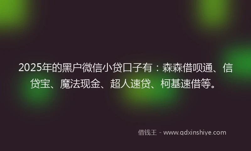 2025年的黑户微信小贷口子有：森森借呗通、信贷宝、魔法现金、超人速贷、柯基速借等。