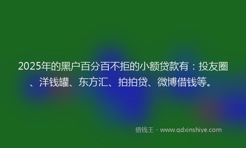 2025年的黑户百分百不拒的小额贷款有：投友圈、洋钱罐、东方汇、拍拍贷、微博借钱等。