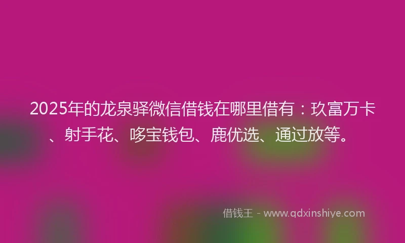 2025年的龙泉驿微信借钱在哪里借有：玖富万卡、射手花、哆宝钱包、鹿优选、通过放等。