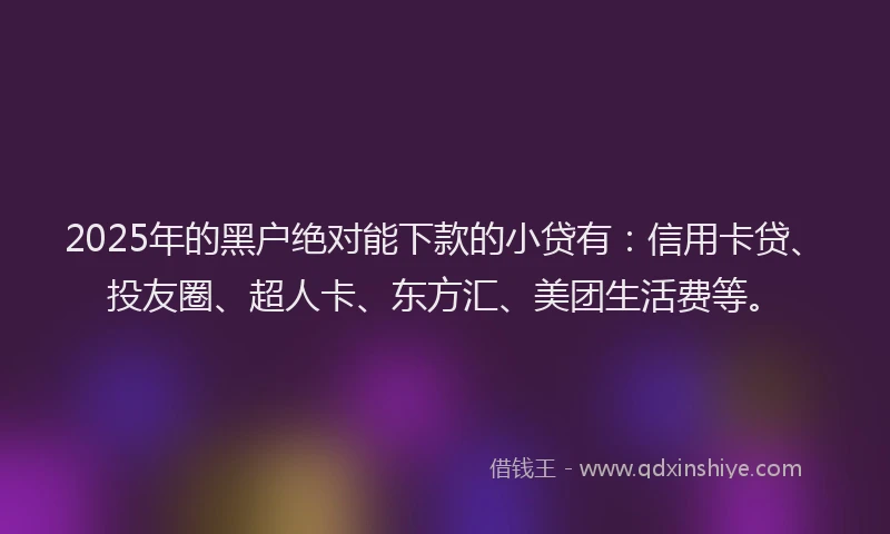 2025年的黑户绝对能下款的小贷有：信用卡贷、投友圈、超人卡、东方汇、美团生活费等。